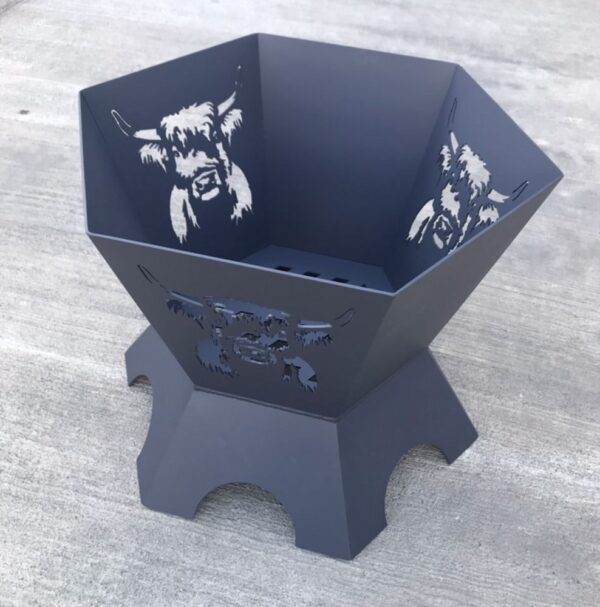 Hexagonal Fire Pit - Highland Cow