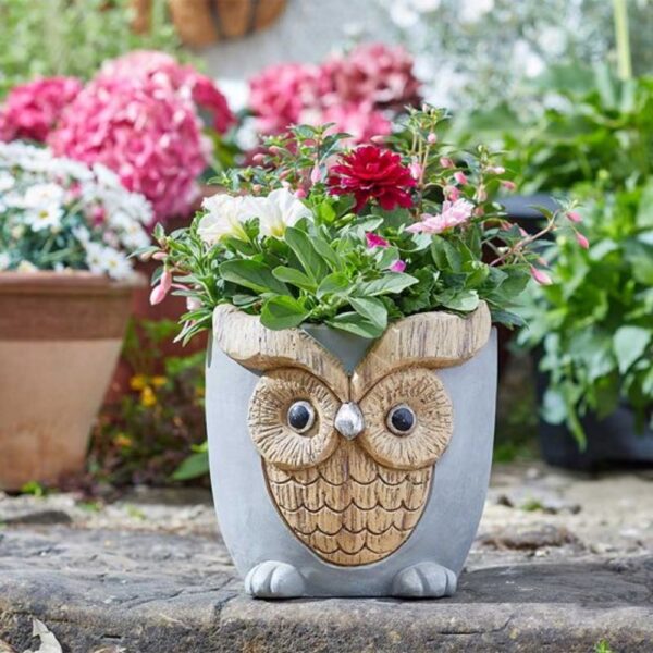 WOODSTONE OWL PLANTER