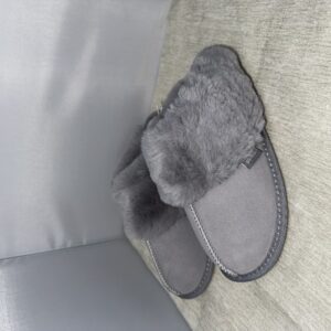 Totes Isotoner Suede Mule Wi th Fur Cuff & Lining Grey 5