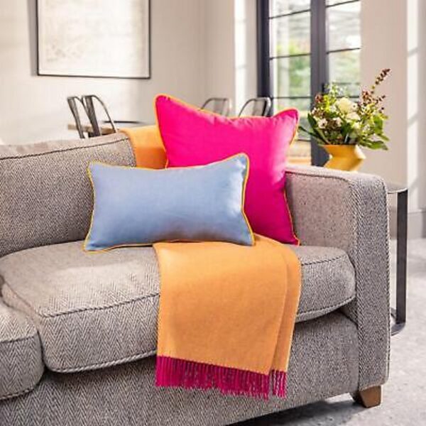 Merino Wool Throw - Ochre Yellow/Cerise Pink