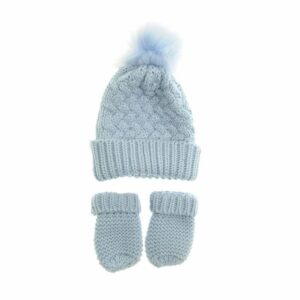Blue Woolly Bobble Hat And Mittens  12-24M