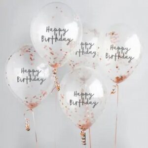 Rose Gold 'Happy Birthday' Confetti 12" Latex Balloons