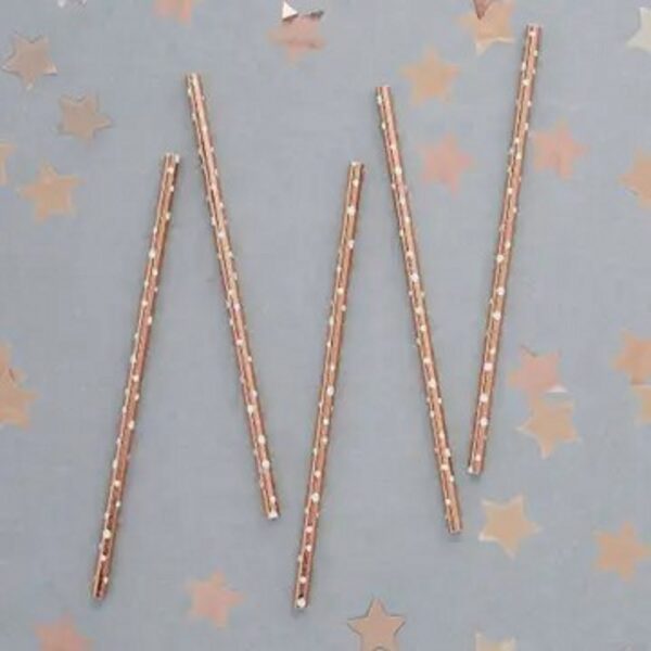 Rose Gold Spotted Paper Straws - Pack Of 20