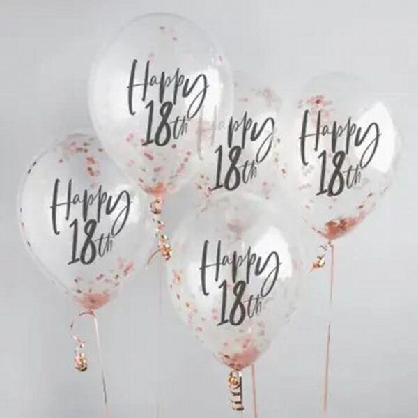 Rose Gold 'Happy 18Th' Confetti 12" Latex Balloons
