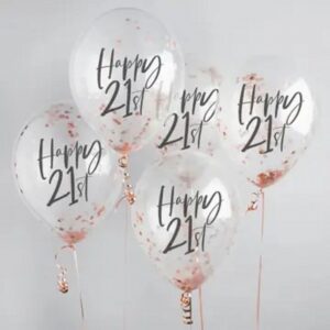 Rose Gold 'Happy 21St' Confetti 12" Latex Balloons