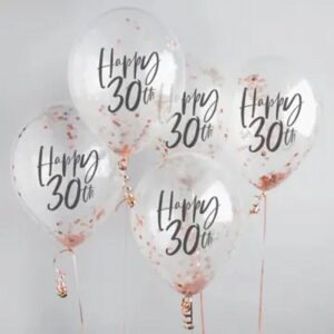 Rose Gold 'Happy 30Th' Confetti 12" Latex Balloons