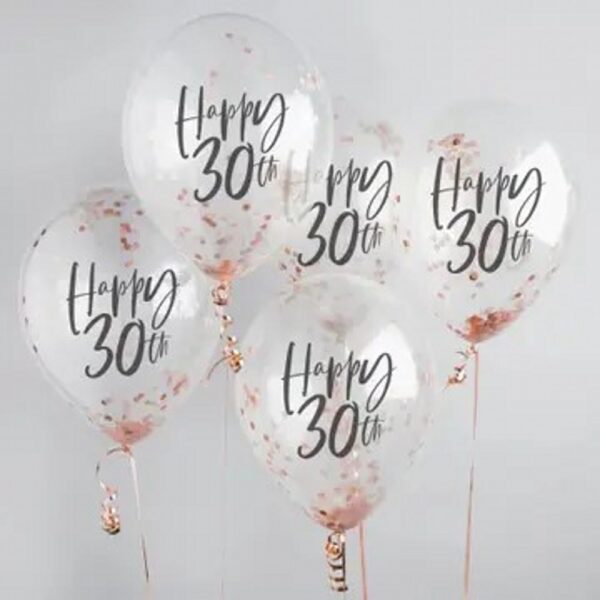 Rose Gold 'Happy 30Th' Confetti 12" Latex Balloons