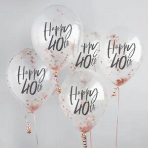 Rose Gold 'Happy 40Th' Confetti 12" Latex Balloons