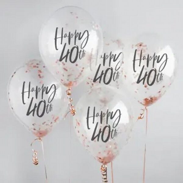 Rose Gold 'Happy 40Th' Confetti 12" Latex Balloons