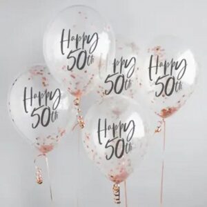Rose Gold 'Happy 50Th' Confetti 12" Latex Balloons