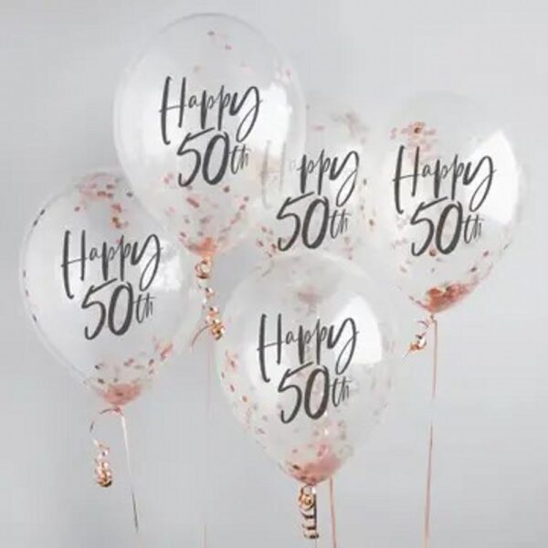 Rose Gold 'Happy 50Th' Confetti 12" Latex Balloons