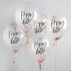 Rose Gold 'Happy 60Th' Confetti 12" Latex Balloons
