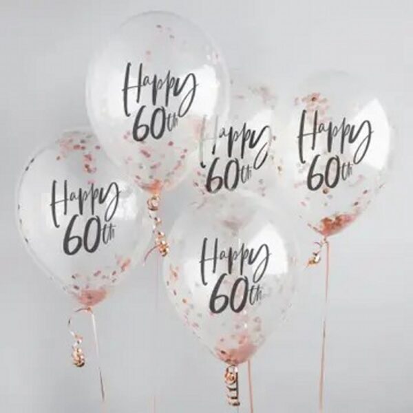 Rose Gold 'Happy 60Th' Confetti 12" Latex Balloons