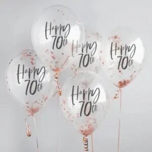 Rose Gold 'Happy 70Th' Confetti 12" Latex Balloons