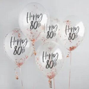 Rose Gold 'Happy 80Th' Confetti 12" Latex Balloons