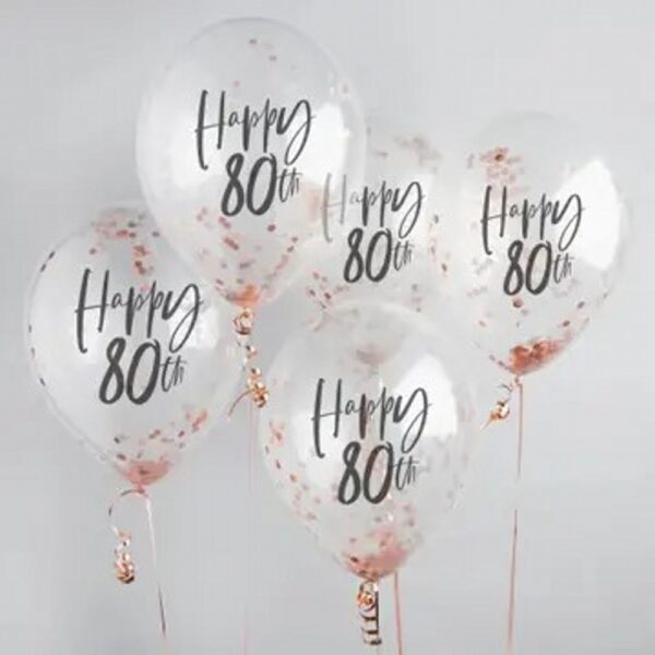 Rose Gold 'Happy 80Th' Confetti 12" Latex Balloons