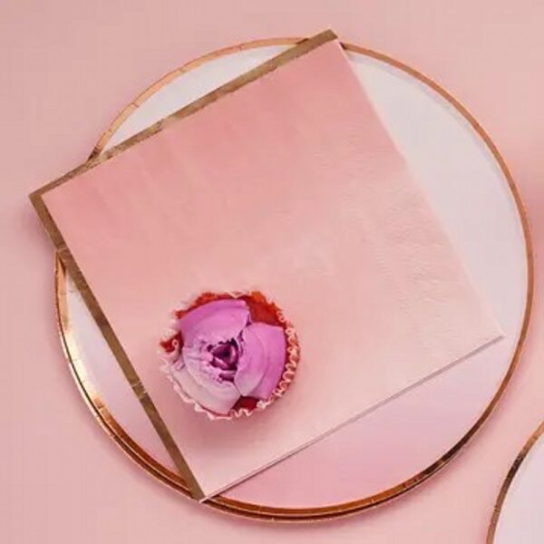 Rose Gold & Pink Ombre Paper Napkins - Pack Of 16