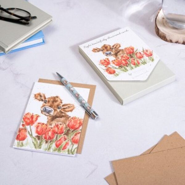 Bessie Notecard Pack - Cow And Tulips