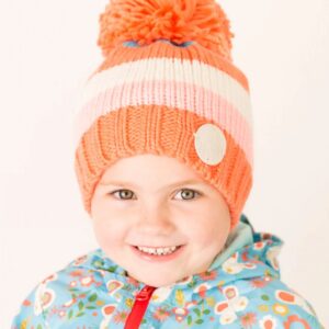 Coral And Cream Striped Bobble Hat Cream