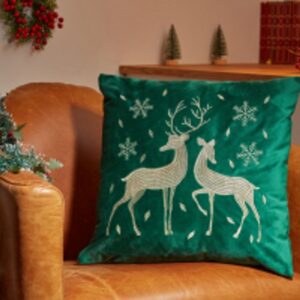 Reindeer Cushion - Emerald