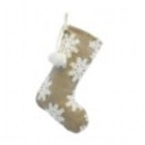 52cm natural snowflake stocking with white pom pom