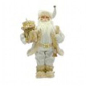 45cm standing gold/white santa holding lantern