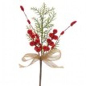 29cm red berry with green foliage pick