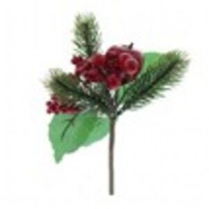 18cm red berry with green leaf and foliage pick