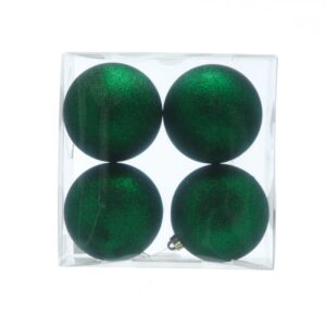 pack of 4 x 15cm glitter balls - rich green
