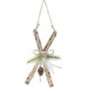 18cm hanging wooden skis with foliage