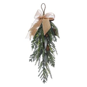 60cm green foliage teardrop with gold bow