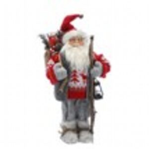45cm standing red/grey nordic santa with lamp