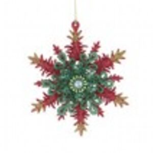 13cm hanging green/red glitter acrylic snowflake