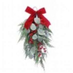 50cm hanging bunch sage/green foliage - red bow