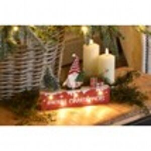 20cm bo lit red wooden MERRY CHRISTMAS with gonk