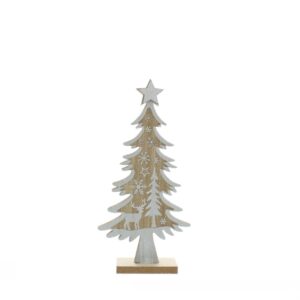 23cm silver wooden cut out tree with deer scene