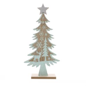 31cm mint green wooden cut out tree - deer scene