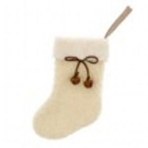 21cm white fluffy stocking with brown metal bells