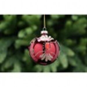 8cm shiny red glass ball - glitter gold flower