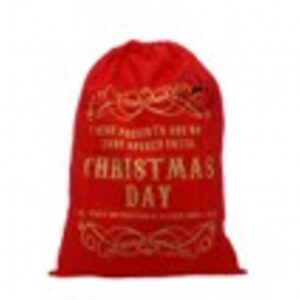 70cm red drawstring sack-gold CHRISTMAS DAY text
