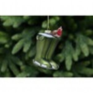 12cm hanging matt green glass wellies - robin