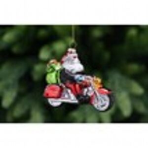 11cm hanging glass red/green santa on motorbike