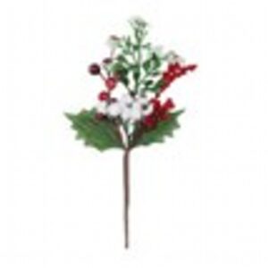 23cm white snowy / red berries pick