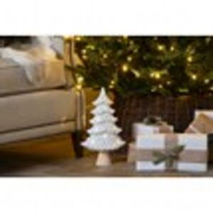 35cm bo lit ceramic white tree with wooden trunk