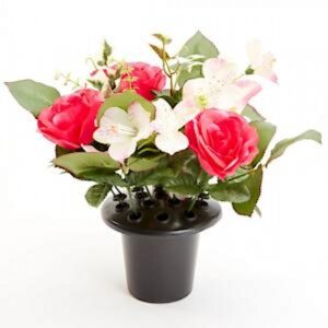 GRAVE VASE W/T SILK FLOWERS