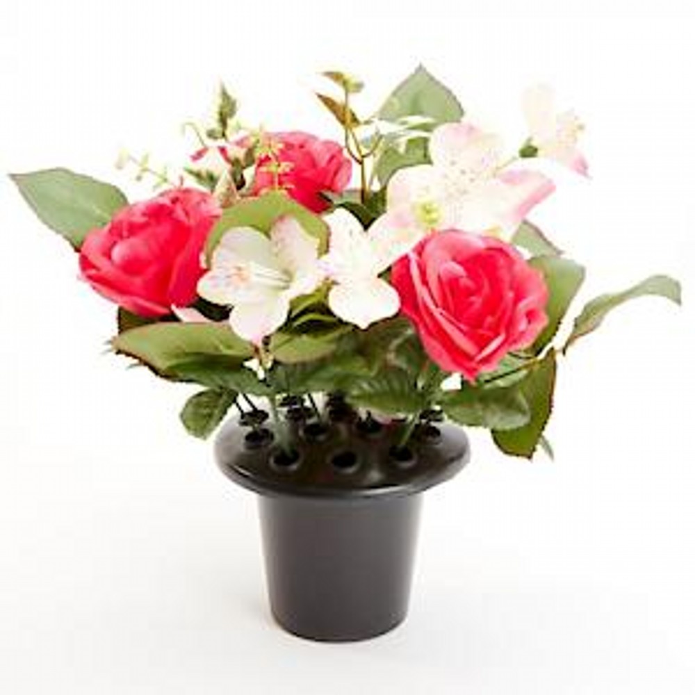 GRAVE VASE W/T SILK FLOWERS