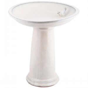Ceramic Bird Bath On Pedestal White