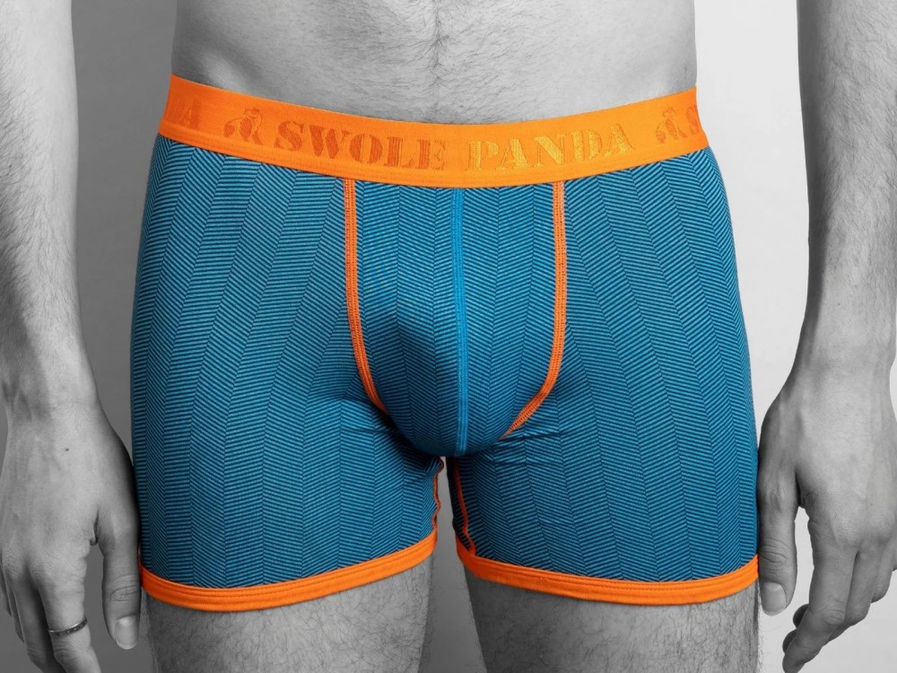 Blue Chevron Bamboo Boxers Orange Band (S)