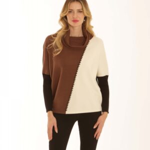 Colour Block Cowl Neck Whipstitch Jumper